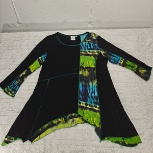 VTG Y2K Parsley & Sage Patchwork Tunic Top Womens M Boho Hippie Tie Dye Festival